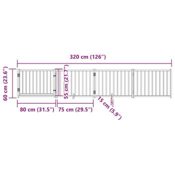 4-tlg. Hundetor mit Tür Faltbar Weiß 320 cm Massivholz Tanne