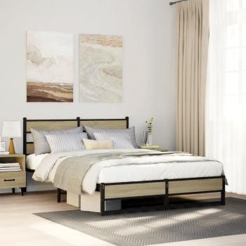 ARDEBO.de - Metallbett ohne Matratze Sonoma-Eiche 150x200 cm
