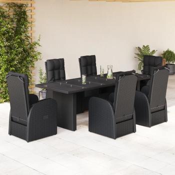 ARDEBO.de - 7-tlg. Garten-Essgruppe mit Kissen Schwarz Poly Rattan