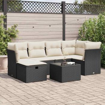 ARDEBO.de - 7-tlg. Garten-Sofagarnitur mit Kissen Schwarz Poly Rattan