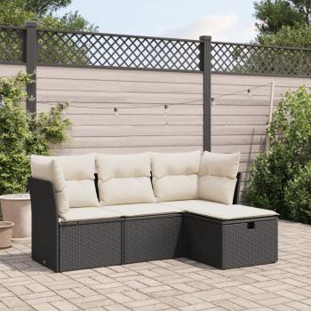 ARDEBO.de - 4-tlg. Garten-Sofagarnitur mit Kissen Schwarz Poly Rattan