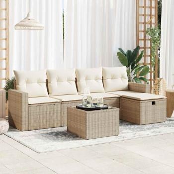 ARDEBO.de - 6-tlg. Garten-Sofagarnitur mit Kissen Beige Poly Rattan