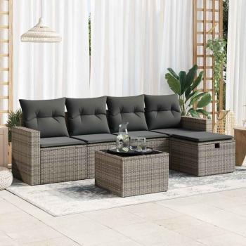 ARDEBO.de - 6-tlg. Garten-Sofagarnitur mit Kissen Grau Poly Rattan