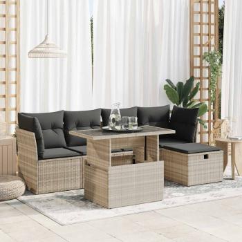 ARDEBO.de - 6-tlg. Garten-Sofagarnitur mit Kissen Hellgrau Poly Rattan