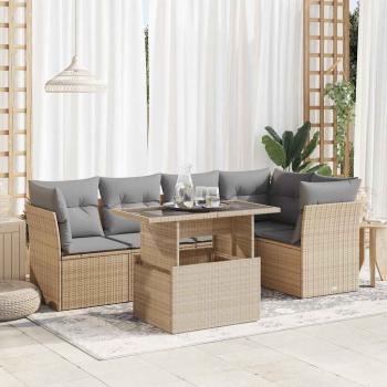 ARDEBO.de - 6-tlg. Garten-Sofagarnitur mit Kissen Beige Poly Rattan