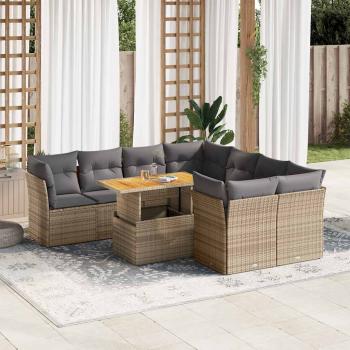ARDEBO.de - 9-tlg. Garten-Sofagarnitur mit Kissen Beige Poly Rattan