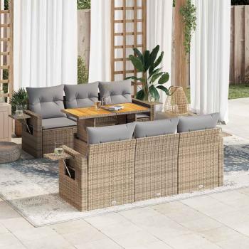 ARDEBO.de - 7-tlg. Garten-Sofagarnitur mit Kissen Beige Poly Rattan