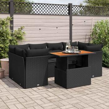 ARDEBO.de - 7-tlg. Garten-Sofagarnitur mit Kissen Schwarz Poly Rattan