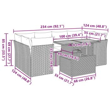 7-tlg. Garten-Sofagarnitur mit Kissen Schwarz Poly Rattan