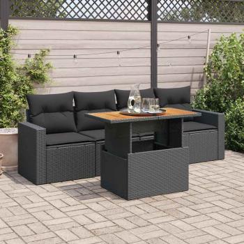 ARDEBO.de - 5-tlg. Garten-Sofagarnitur mit Kissen Schwarz Poly Rattan
