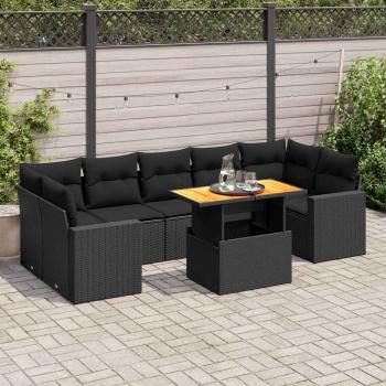 ARDEBO.de - 8-tlg. Garten-Sofagarnitur mit Kissen Schwarz Poly Rattan