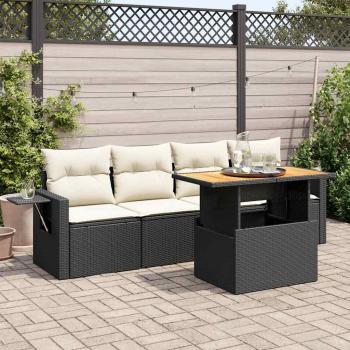 ARDEBO.de - 5-tlg. Garten-Sofagarnitur mit Kissen Schwarz Poly Rattan