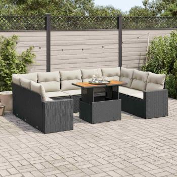 ARDEBO.de - 10-tlg. Garten-Sofagarnitur mit Kissen Schwarz Poly Rattan