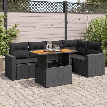 ARDEBO.de - 6-tlg. Garten-Sofagarnitur mit Kissen Schwarz Poly Rattan