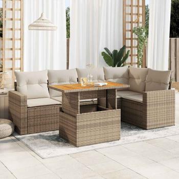 ARDEBO.de - 6-tlg. Garten-Sofagarnitur mit Kissen Beige Poly Rattan