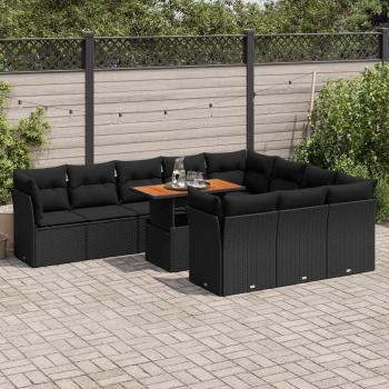 ARDEBO.de - 11-tlg. Garten-Sofagarnitur mit Kissen Schwarz Poly Rattan