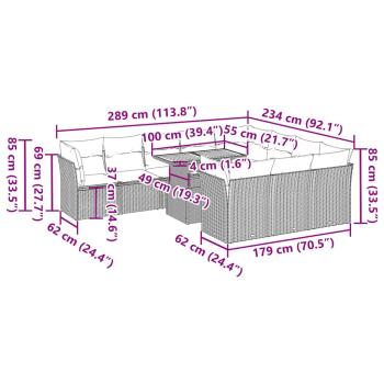 11-tlg. Garten-Sofagarnitur mit Kissen Schwarz Poly Rattan