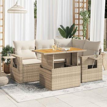 ARDEBO.de - 5-tlg. Garten-Sofagarnitur mit Kissen Beige Poly Rattan