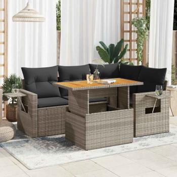 ARDEBO.de - 5-tlg. Garten-Sofagarnitur mit Kissen Grau Poly Rattan