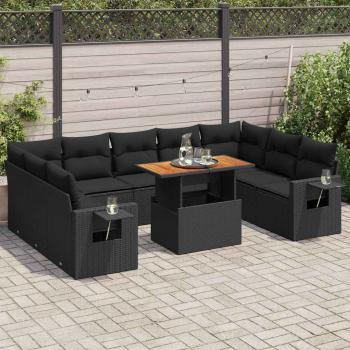 ARDEBO.de - 10-tlg. Garten-Sofagarnitur mit Kissen Schwarz Poly Rattan