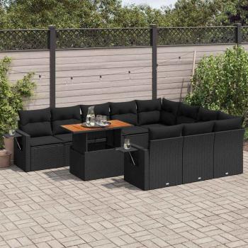 ARDEBO.de - 11-tlg. Garten-Sofagarnitur mit Kissen Schwarz Poly Rattan