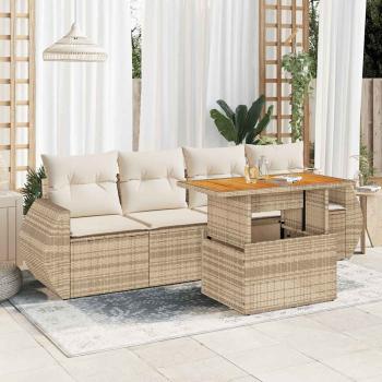 ARDEBO.de - 5-tlg. Garten-Sofagarnitur mit Kissen Beige Poly Rattan