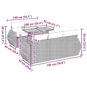 6-tlg. Garten-Sofagarnitur mit Kissen Beige Poly Rattan