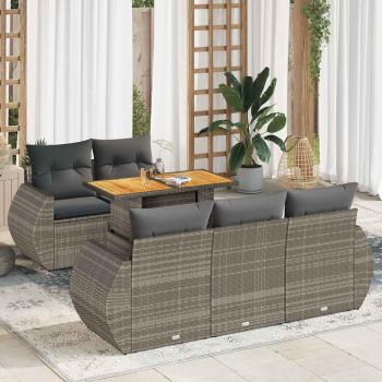 ARDEBO.de - 6-tlg. Garten-Sofagarnitur mit Kissen Grau Poly Rattan