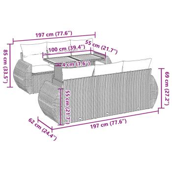 7-tlg. Garten-Sofagarnitur mit Kissen Schwarz Poly Rattan
