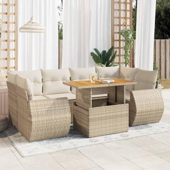ARDEBO.de - 7-tlg. Garten-Sofagarnitur mit Kissen Beige Poly Rattan