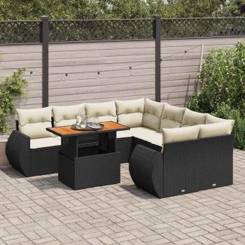 ARDEBO.de - 9-tlg. Garten-Sofagarnitur mit Kissen Schwarz Poly Rattan