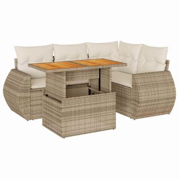 5-tlg. Garten-Sofagarnitur mit Kissen Beige Poly Rattan