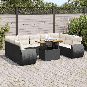 ARDEBO.de - 10-tlg. Garten-Sofagarnitur mit Kissen Schwarz Poly Rattan