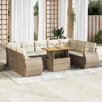 ARDEBO.de - 10-tlg. Garten-Sofagarnitur mit Kissen Beige Poly Rattan