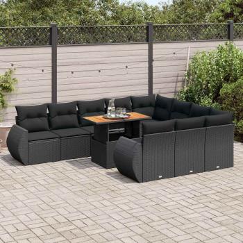 ARDEBO.de - 11-tlg. Garten-Sofagarnitur mit Kissen Schwarz Poly Rattan
