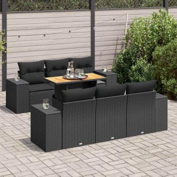 ARDEBO.de - 7-tlg. Garten-Sofagarnitur mit Kissen Schwarz Poly Rattan