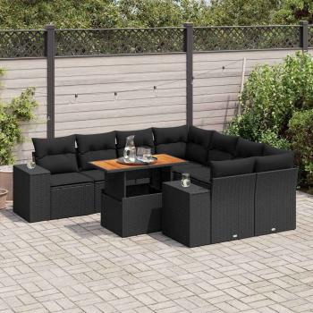 ARDEBO.de - 9-tlg. Garten-Sofagarnitur mit Kissen Schwarz Poly Rattan