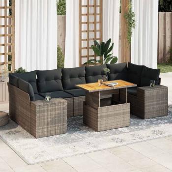 ARDEBO.de - 8-tlg. Garten-Sofagarnitur mit Kissen Grau Poly Rattan
