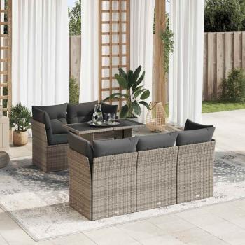 ARDEBO.de - 6-tlg. Garten-Sofagarnitur mit Kissen Grau Poly Rattan