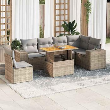 ARDEBO.de - 7-tlg. Garten-Sofagarnitur mit Kissen Beige Poly Rattan