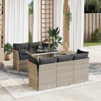 ARDEBO.de - 6-tlg. Garten-Sofagarnitur mit Kissen Hellgrau Poly Rattan