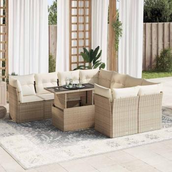 ARDEBO.de - 9-tlg. Garten-Sofagarnitur mit Kissen Beige Poly Rattan
