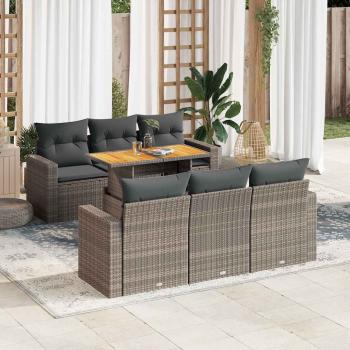 ARDEBO.de - 7-tlg. Garten-Sofagarnitur mit Kissen Grau Poly Rattan