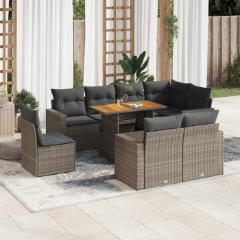 ARDEBO.de - 9-tlg. Garten-Sofagarnitur mit Kissen Grau Poly Rattan