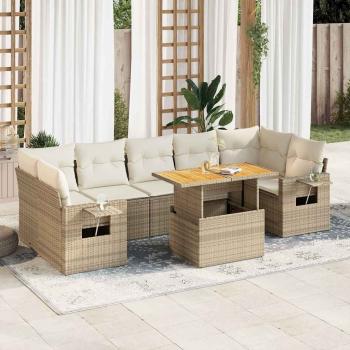 ARDEBO.de - 8-tlg. Garten-Sofagarnitur mit Kissen Beige Poly Rattan