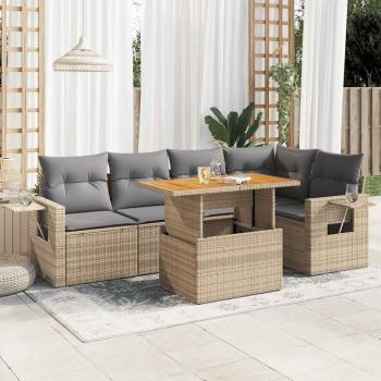 ARDEBO.de - 6-tlg. Garten-Sofagarnitur mit Kissen Beige Poly Rattan