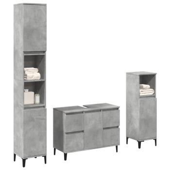 ARDEBO.de - 3-tlg. Badmöbel-Set Betongrau Holzwerkstoff
