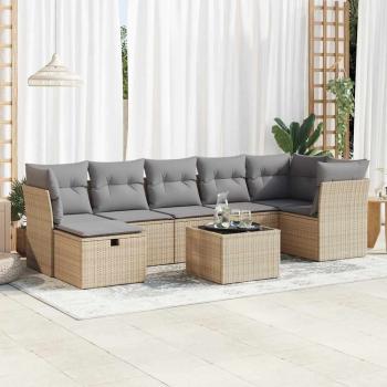 ARDEBO.de - 8-tlg. Garten-Sofagarnitur mit Kissen Beige Poly Rattan