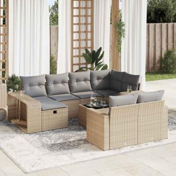 ARDEBO.de - 11-tlg. Garten-Sofagarnitur mit Kissen Beige Poly Rattan