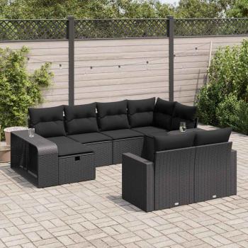 ARDEBO.de - 10-tlg. Garten-Sofagarnitur mit Kissen Schwarz Poly Rattan